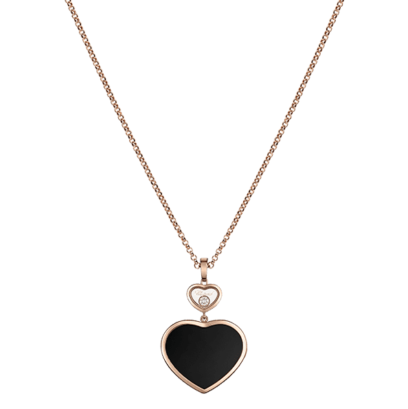 Chopard Happy Hearts Collier in Rosegold mit schwarzem Onyx und beweglichem Diamanten Modell 79A075-5201