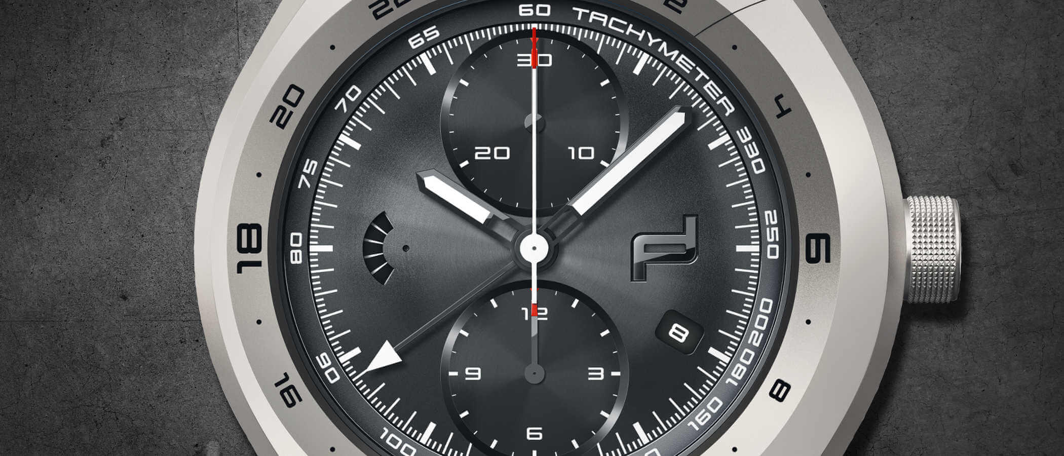 Porsche Design Monobloc Actuator GMT-Chronotimer Detailansicht Zifferblatt