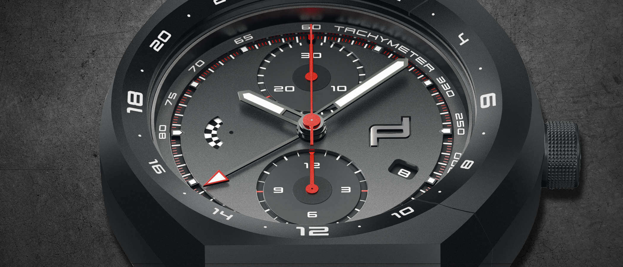 Porsche Design Monobloc Actuator 24H-Chronotimer Detailansicht Zifferblatt