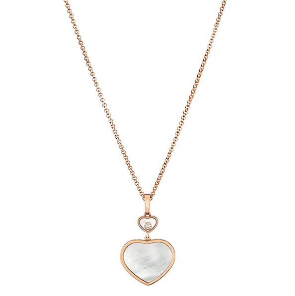 Chopard Happy Hearts Collier in Rosegold mit weissem Perlmutt und einem beweglichem Diamanten Modell 797482-5301