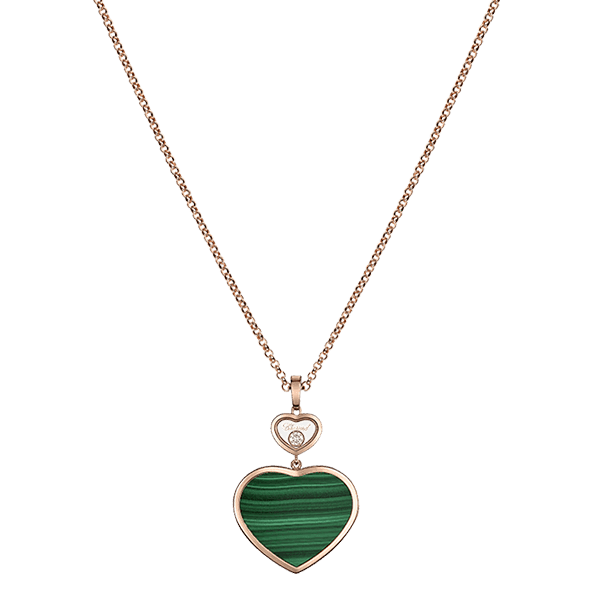 Chopard Happy Hearts Collier in Rosegold mit gruenem Malachit und einem beweglichem Diamanten Modell 79A075-5151