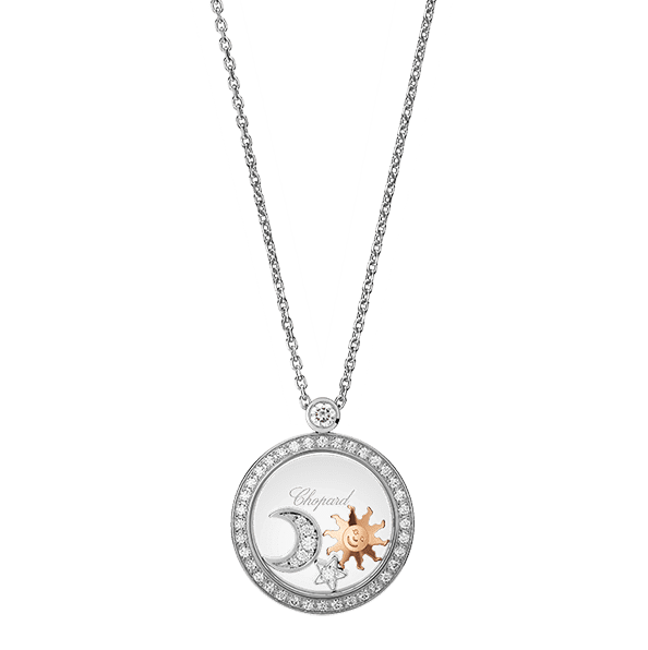 Chopard Happy Sun, Moon and Stars Halskette mit Anhaenger in Rosegold und Weissgold mit Diamanten Modell 799434-1401