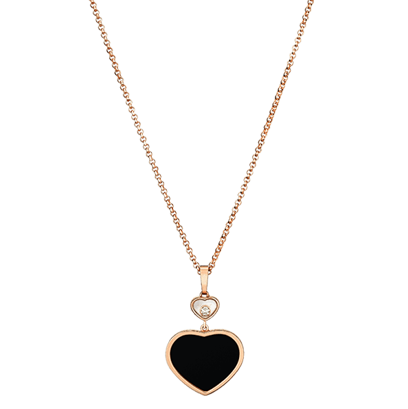Chopard Happy Hearts Collier in Rosegold mit schwarzem Onyx und einem beweglichem Diamanten Modell 797482-5201