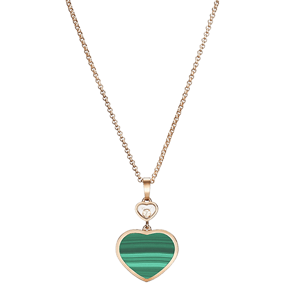 Chopard Happy Hearts Collier in Rosegold mit gruenem Malachit und einem beweglichem Diamanten Modell 797482-5151