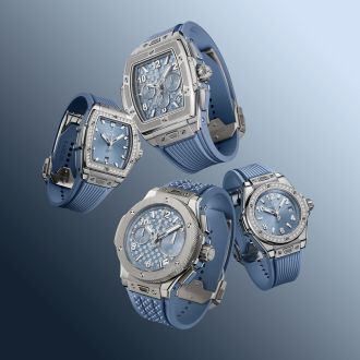 Hublot Neuheiten von der LVMH Watch Week: zwei Big Bang und zwei Spirit of Big Bang Modelle in Coal Blue, mit blauem Zifferblatt, markantem Design und sportlichem Kautschukarmband