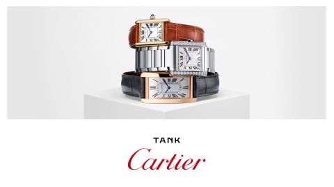 Tank Americaine, Tank Francaise und Tank uebereinander liegend, darunter Cartier Tank Logo